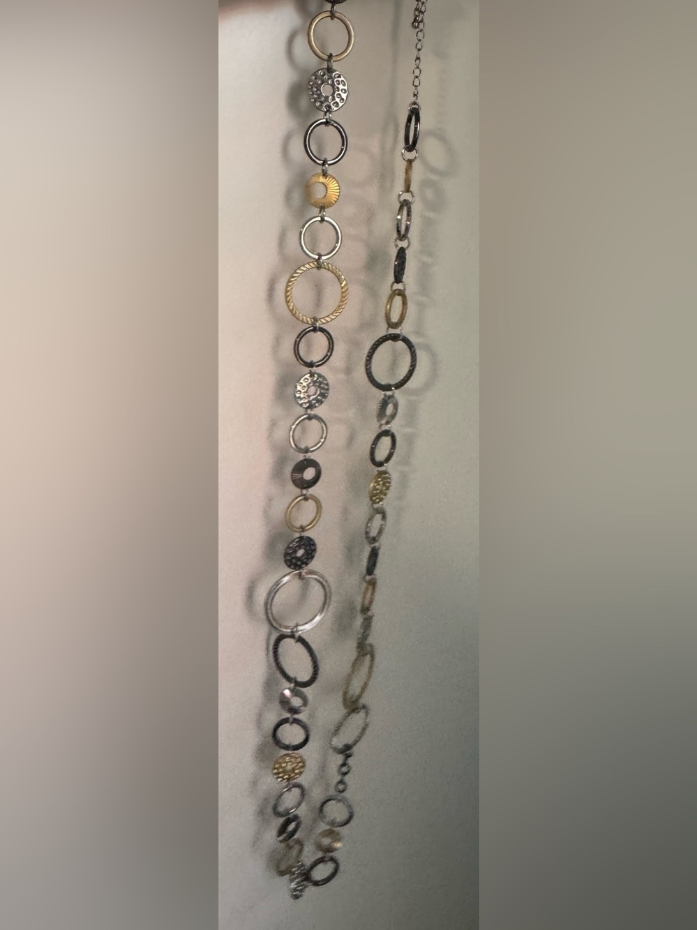 Lia Sophia Two-Tone Textured Circle Link Necklace - Gold and Silver